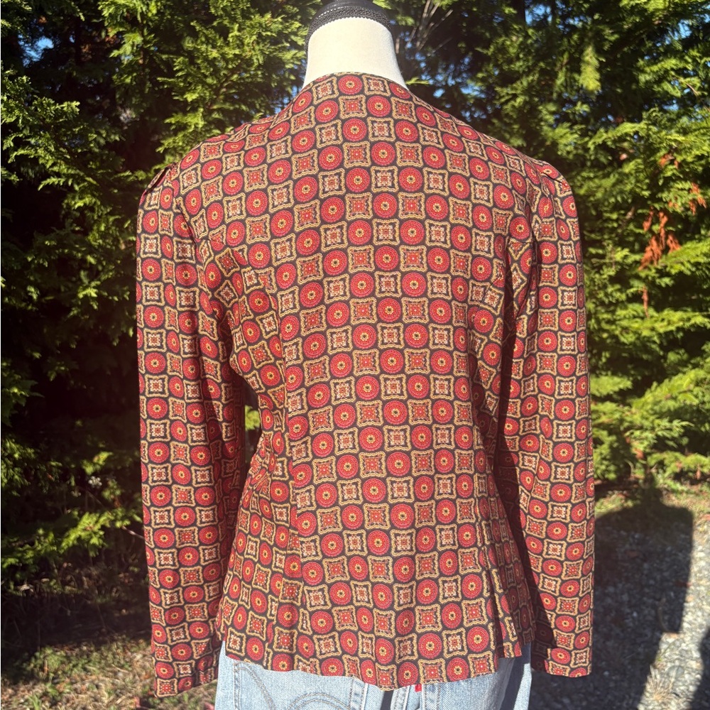 Vintage Lindor Button-Up Blouse Boho Geometric Print Sz M - Picture 8 of 9